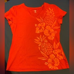 Tommy Hilfiger women’s shirt sleeve orange pineapple shirt size Medium